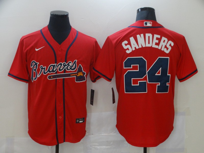 Men's Atlanta Braves #24 Deion Sanders Red Stitched MLB Jersey Men's Atlanta Braves #24 Deion Sanders Red Stitched MLB Jersey